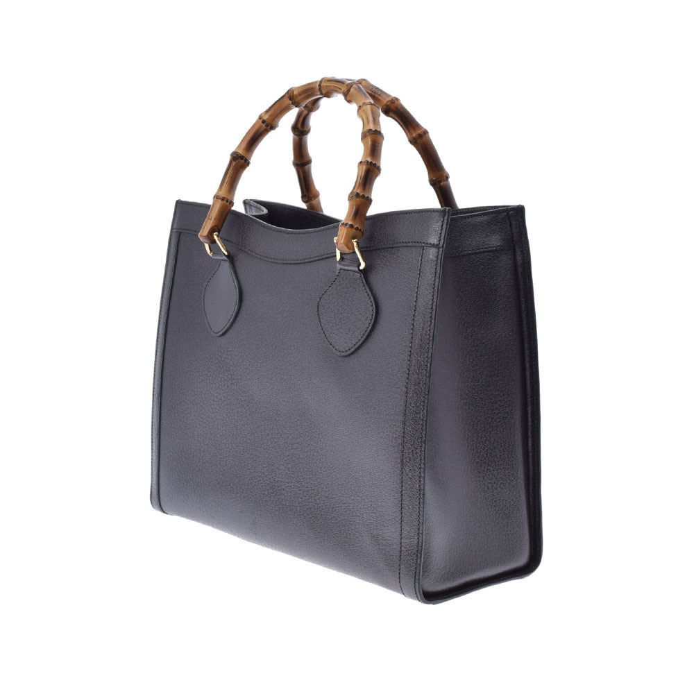 Gucci Bamboo Handbag Leather Black Top Handle